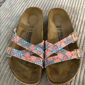 Birkenstock Pink and Blue Floral Yao Sandals